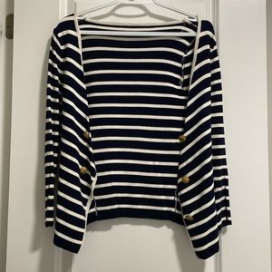 Vintage Navy and White Striped Cardigan with Gold Buttons